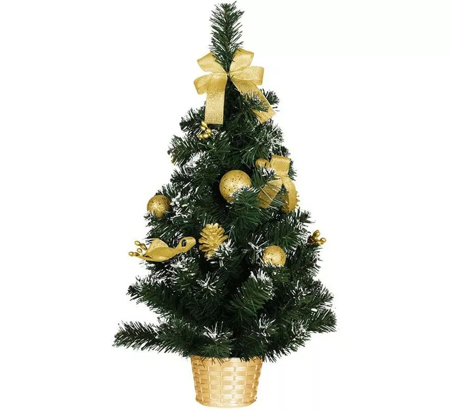 Árbol de Navidad Decorado Oro Nevado de 60 cm con Maceta
