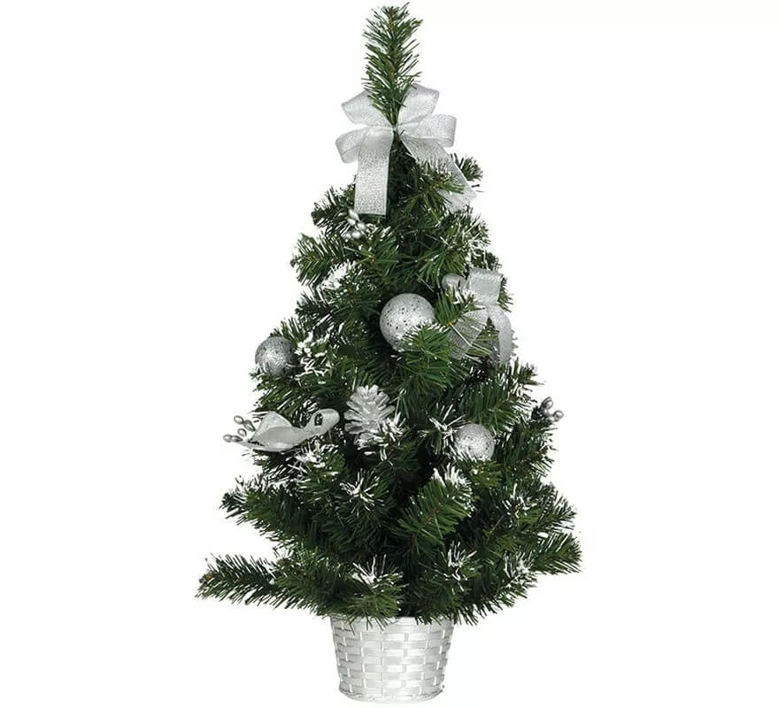 Árbol de Navidad Decorado Plata Nevado de 60 cm con Maceta
