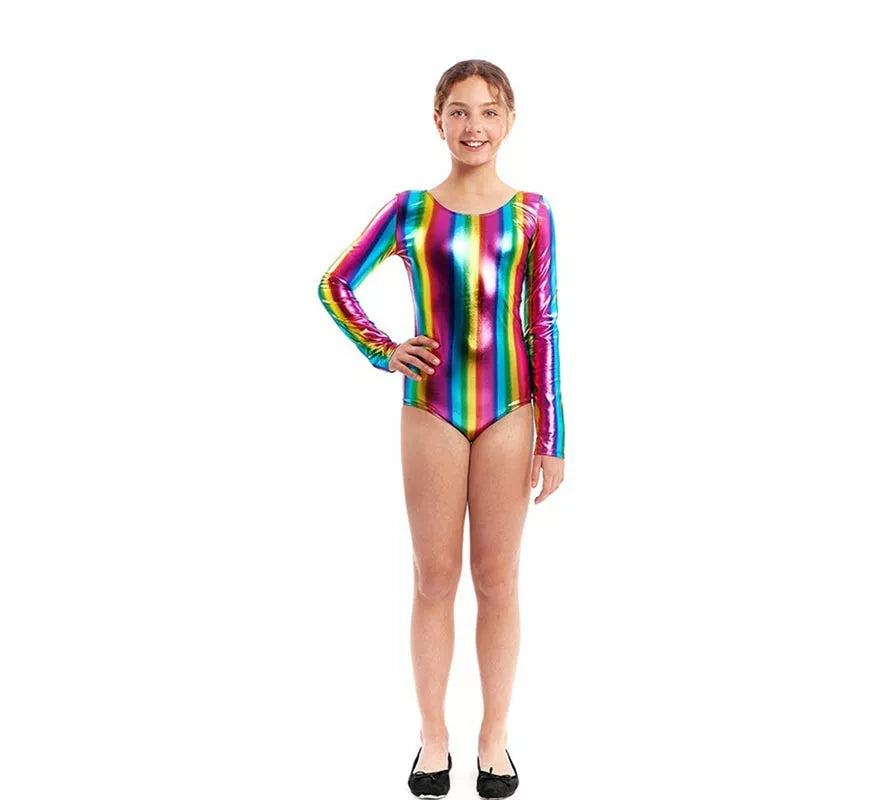 Translation missing: pt-PT.Body o Maillot multicolor metal manga larga para niña