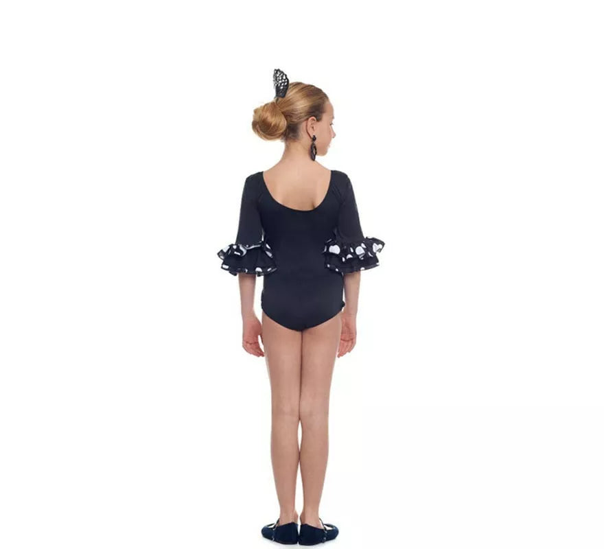 Translation missing: pt-PT.Body o maillot Sevillana con Volante Lunar negro y blanco para niña