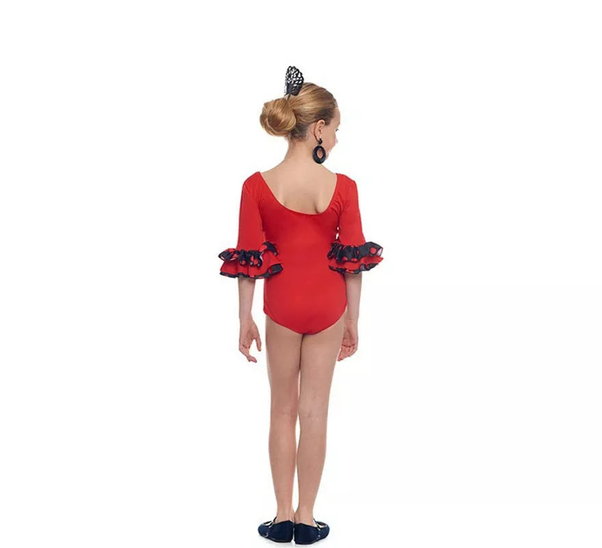 Translation missing: pt-PT.Body o maillot Sevillana con Volante Lunar rojo para niña