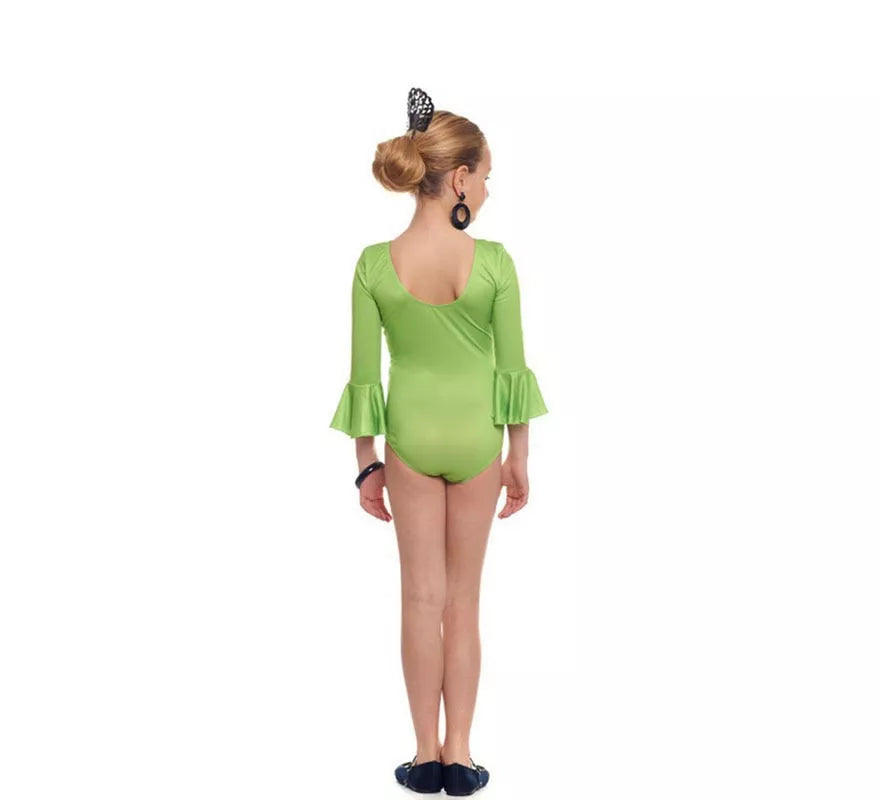 Translation missing: pt-PT.Body o maillot Sevillana Licra con Volante verde para niña