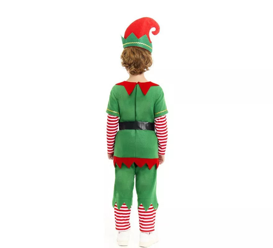Translation missing: pt-PT.Disfraz de Elfo Polar verde y rojo con cinturón para niño