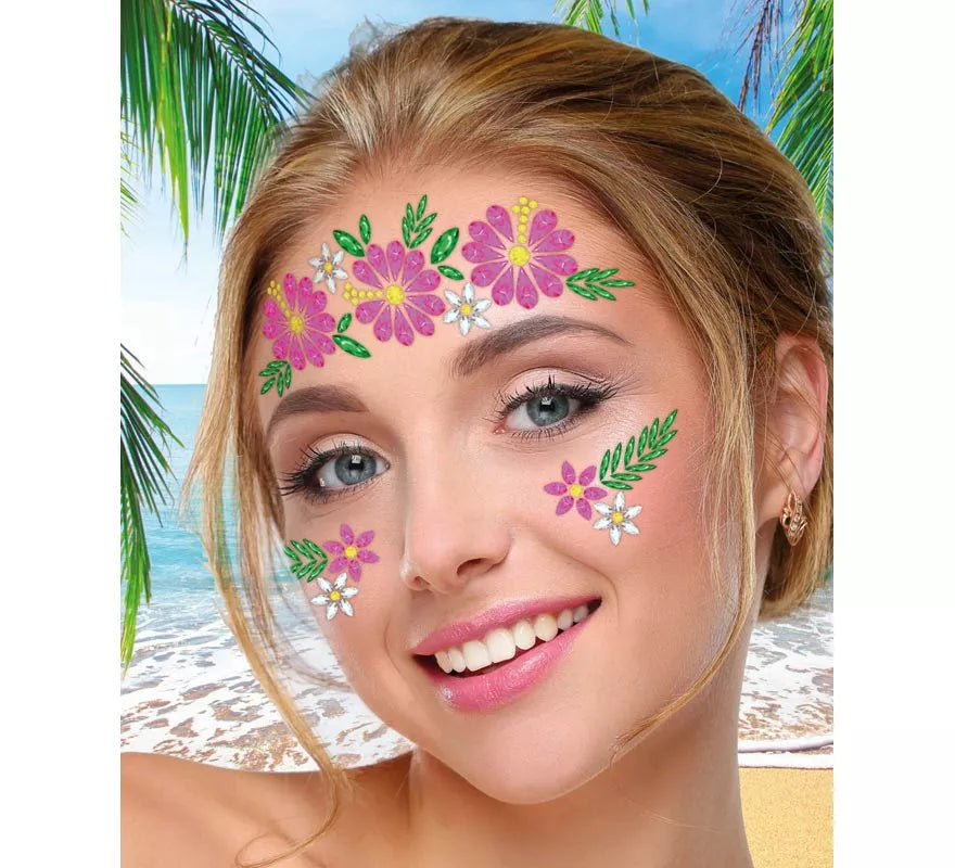 Translation missing: pt-PT.Joyas Faciales Flores rosa y verde