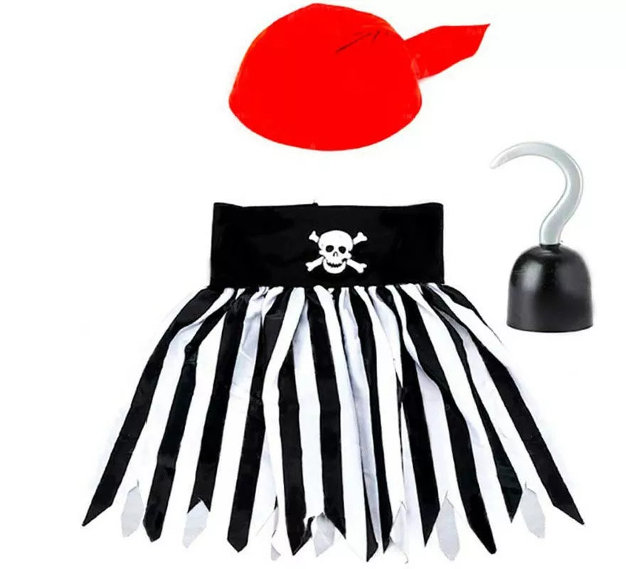 Translation missing: pt-PT.Kit de Chica Pirata para niña: Pañuelo, Falda y Garfio