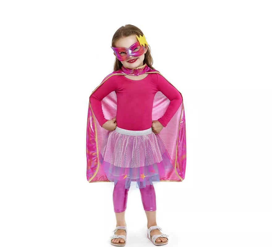 Translation missing: pt-PT.Kit de Heroína rosa infantil: Capa, Antifaz y Falda