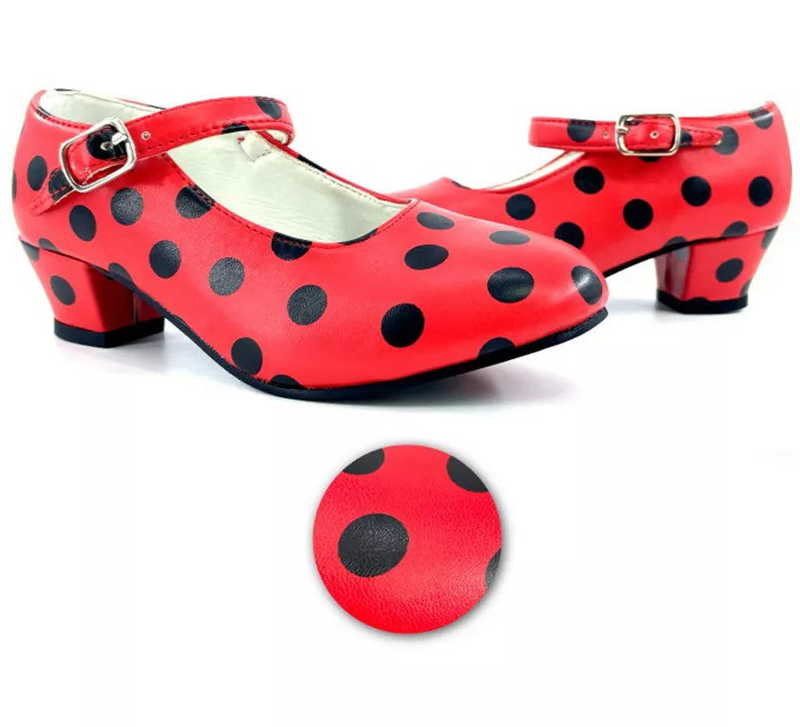 Translation missing: pt-PT.Zapato Sevillana con tacón Rojo con lunares Negros en números del 22 al 41